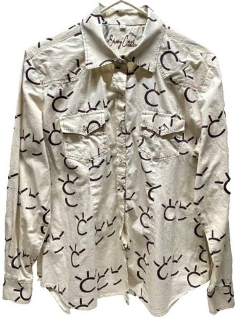 Sherry Cervi Pearl Snap Shirt Women's Large Cream Exclusive Resistol Western Top